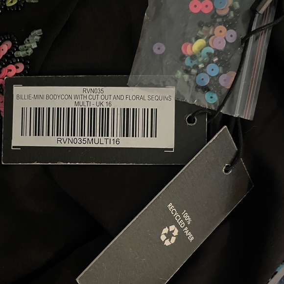 Uniquely Handcrafted Black “Billie” Beaded Floral Cut-Out Mini Dress - Picture 5 of 5